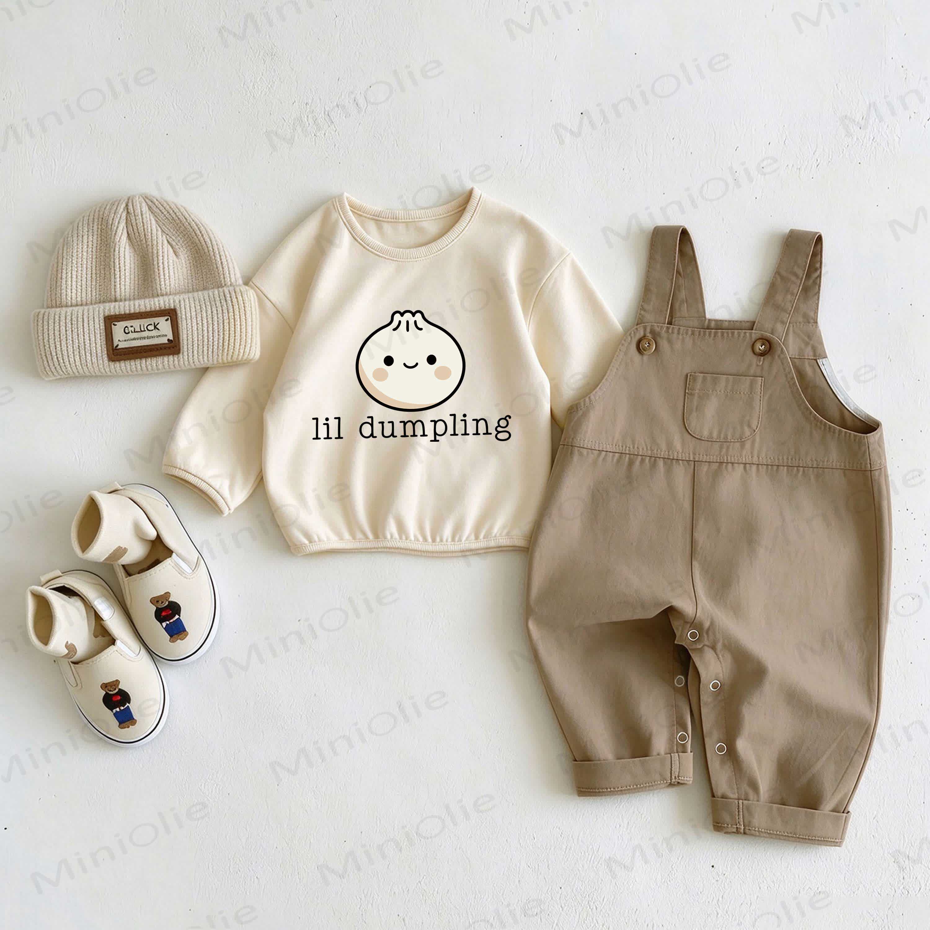 LIL DUMPLING Baby Lil Dumpling Overalls and Sweatshirt 2-piece Set - Beige&Khaki - 2-3T - image 1