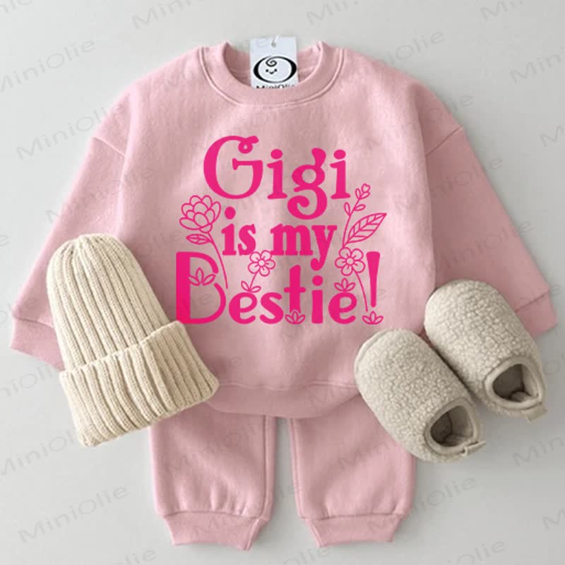 GIGI IS MY BESTIE! Baby Flower Sweatshirt 2-piece Pink Set - Pink - 2-3T - image 1
