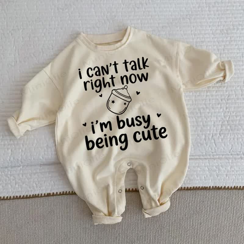 I CAN'T TALK RIGHT NOW I'M BUSY BEING CUTE Baby Toddler Heart Feeding-bottle Beige Romper - Beige - 2-3T - image 1