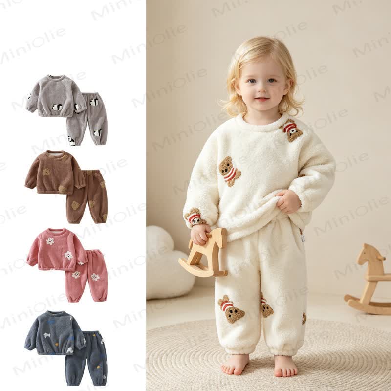 Toddler Cozy Cartoon Print Fleece Top and Jogger Set - image 1