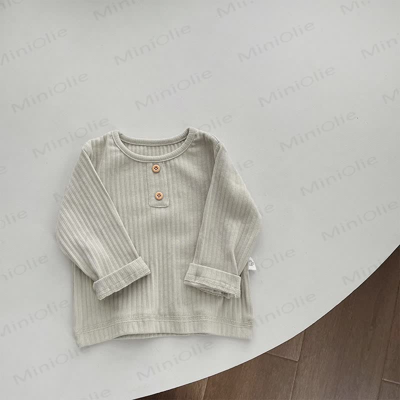 Toddler Kid Boys Ribbed Button Long Sleeve T-Shirt - Gray - 8-9T - image 2