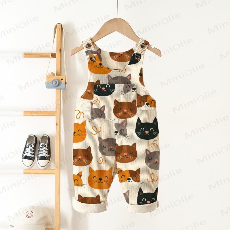 Baby Toddler Cats Print Corduroy Overalls - Beige - 3-5T - image 1