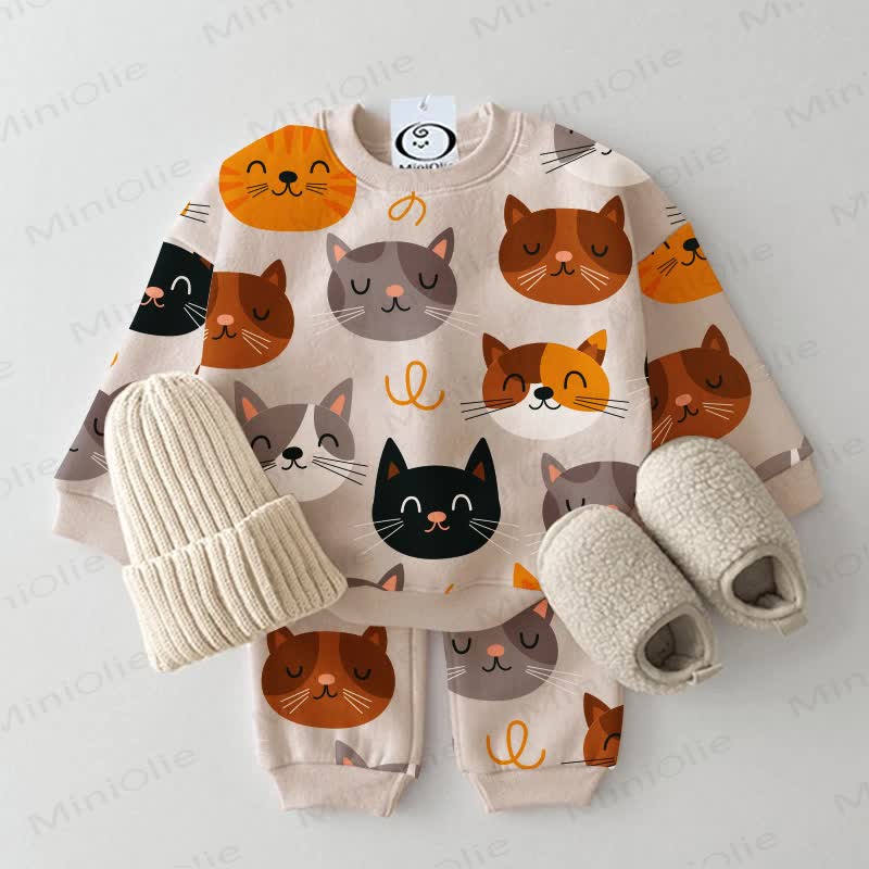 Baby Toddler Cats Print Beige 2-piece Set - Beige - 3-5T - image 1