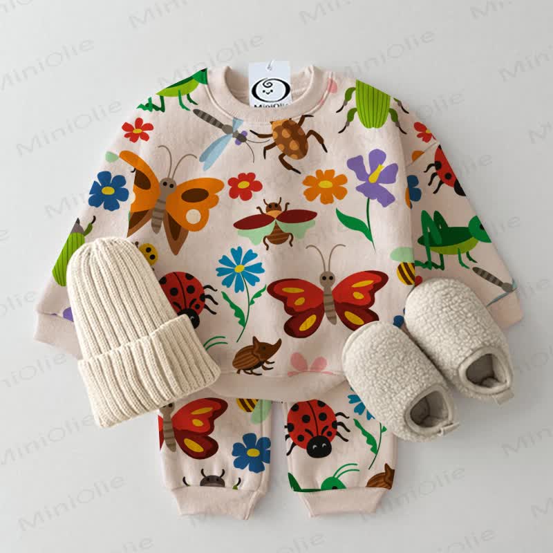 Baby Toddler Insects and Flowers Print Beige 2-piece Set - Beige - 3-5T - image 1