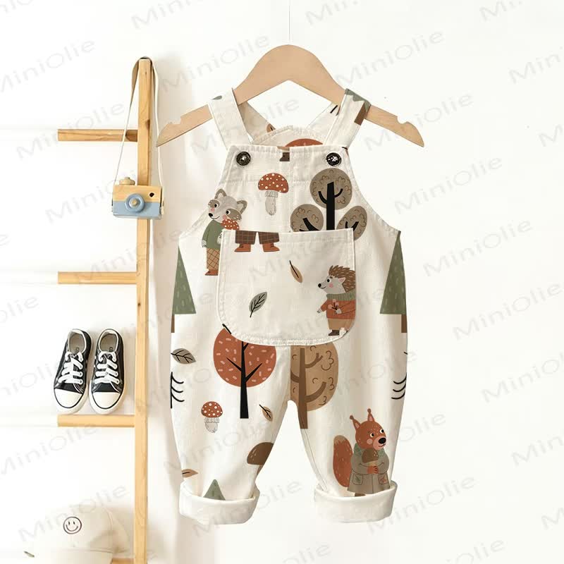 Baby Toddler Woodland Animal Pocket Overalls - Beige - 3-5T - image 1