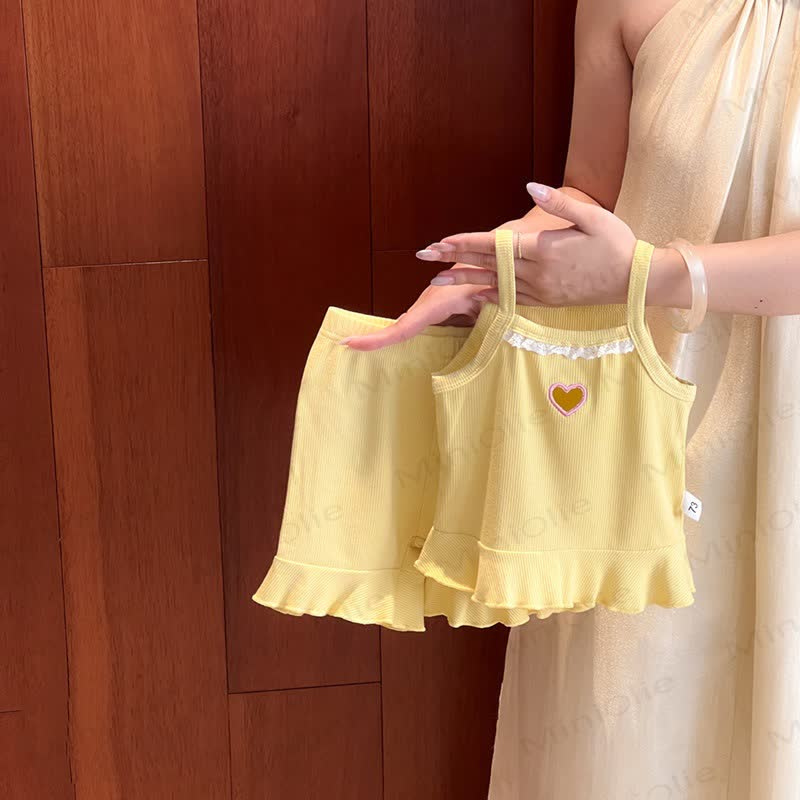 Baby Toddler Girl Heart Lace Trim Ribbed Cami Top and Shorts 2-piece Set - Yellow - 4-5T - image 4