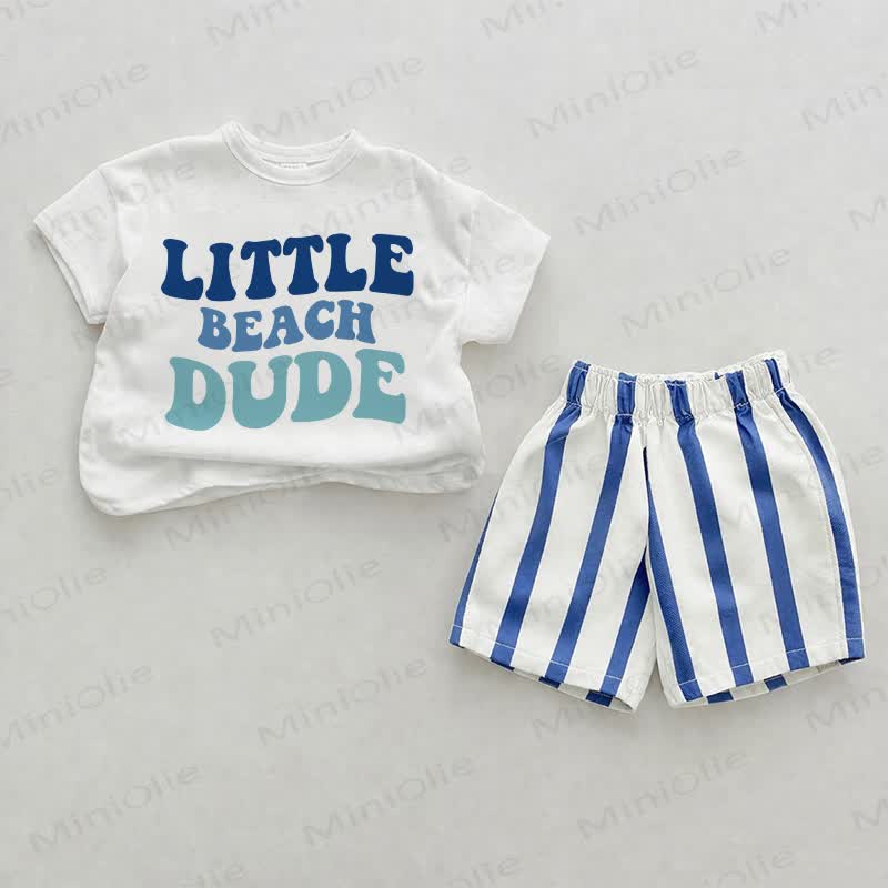 LITTLE BEACH DUDE Baby Blue Vertical Striped 2-piece Shorts Set - White&Blue - 2-3T - image 1