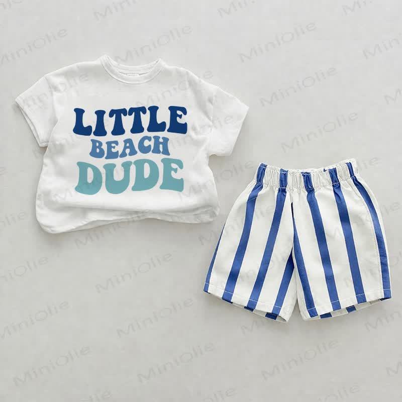 LITTLE BEACH DUDE Baby Blue Vertical Striped 2-piece Shorts Set - White&Blue - 2-3T - image 1