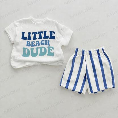 LITTLE BEACH DUDE Baby Blue Vertical Striped 2-piece Shorts Set - White&Blue - 2-3T - image 1