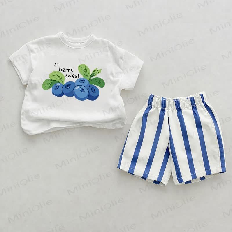 SO BERRY SWEET Baby Blue Vertical Striped 2-piece Shorts Set - White&Blue - 2-3T - image 1