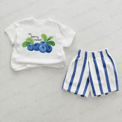 SO BERRY SWEET Baby Blue Vertical Striped 2-piece Shorts Set - White&Blue - 2-3T - image 1