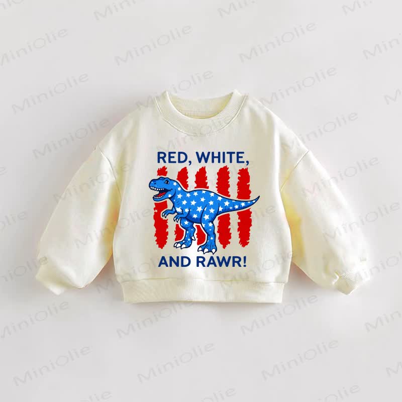 RED, WHITE, AND RAWR! Baby Toddler Roaring Dinosaur Cream Sweatshirt - Cream - 3-5T - image 1
