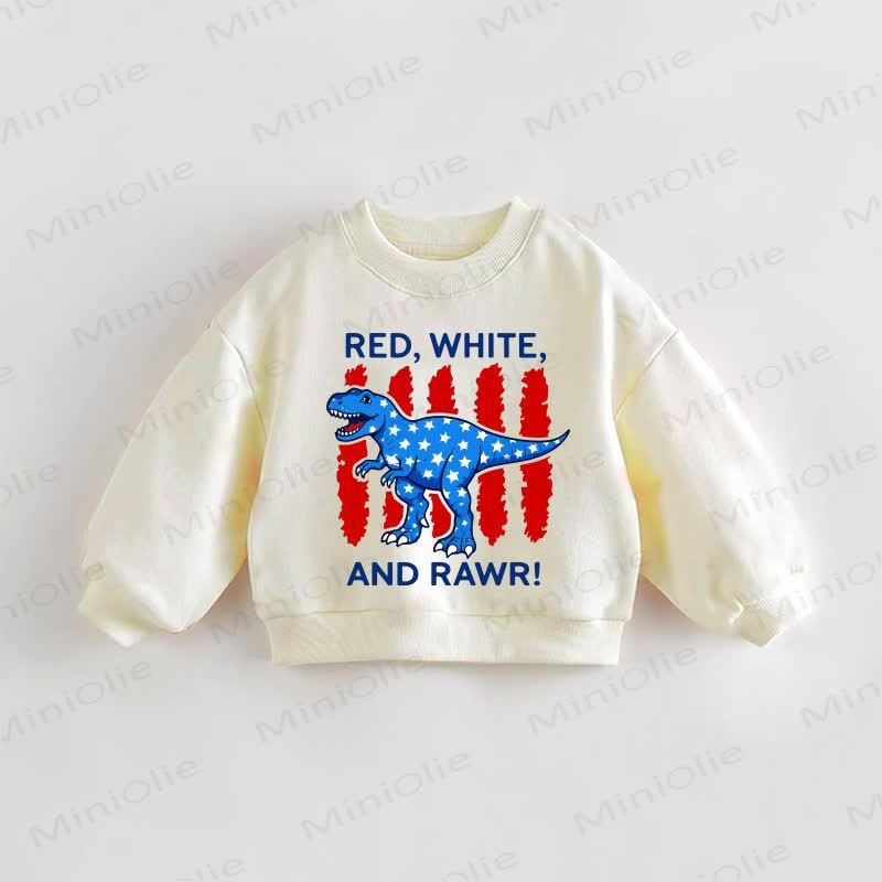 RED, WHITE, AND RAWR! Baby Toddler Roaring Dinosaur Cream Sweatshirt - Cream - 3-5T - image 1