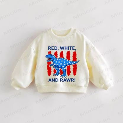 RED, WHITE, AND RAWR! Baby Toddler Roaring Dinosaur Cream Sweatshirt - Cream - 3-5T - image 1