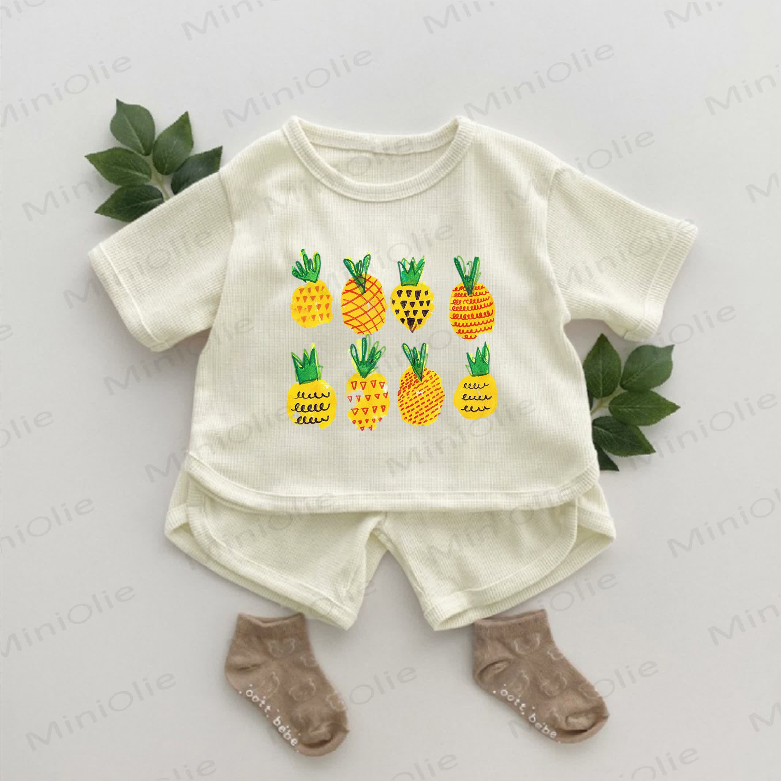 Baby Pineapple Print Waffle 2-piece Set - Apricot - 2-3T - image 1