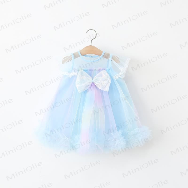 Toddler Glitter Bow Mesh Charming Dress - Blue - 5-7T - image 10