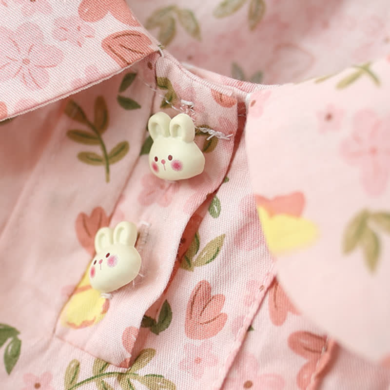 Baby Toddler Girl Pink Floral Bunny Peter Pan Collar Sleeveless Dress - image 3