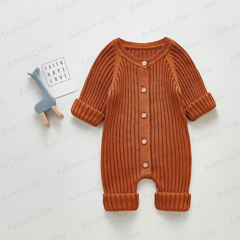 Baby Unisex Solid Color Knitted Romper - Brown - 2-3T - image 2