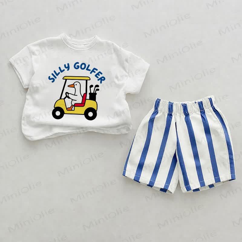 SILLY GOLFER Baby Blue Vertical Striped 2-piece Shorts Set - White&Blue - 2-3T - image 1