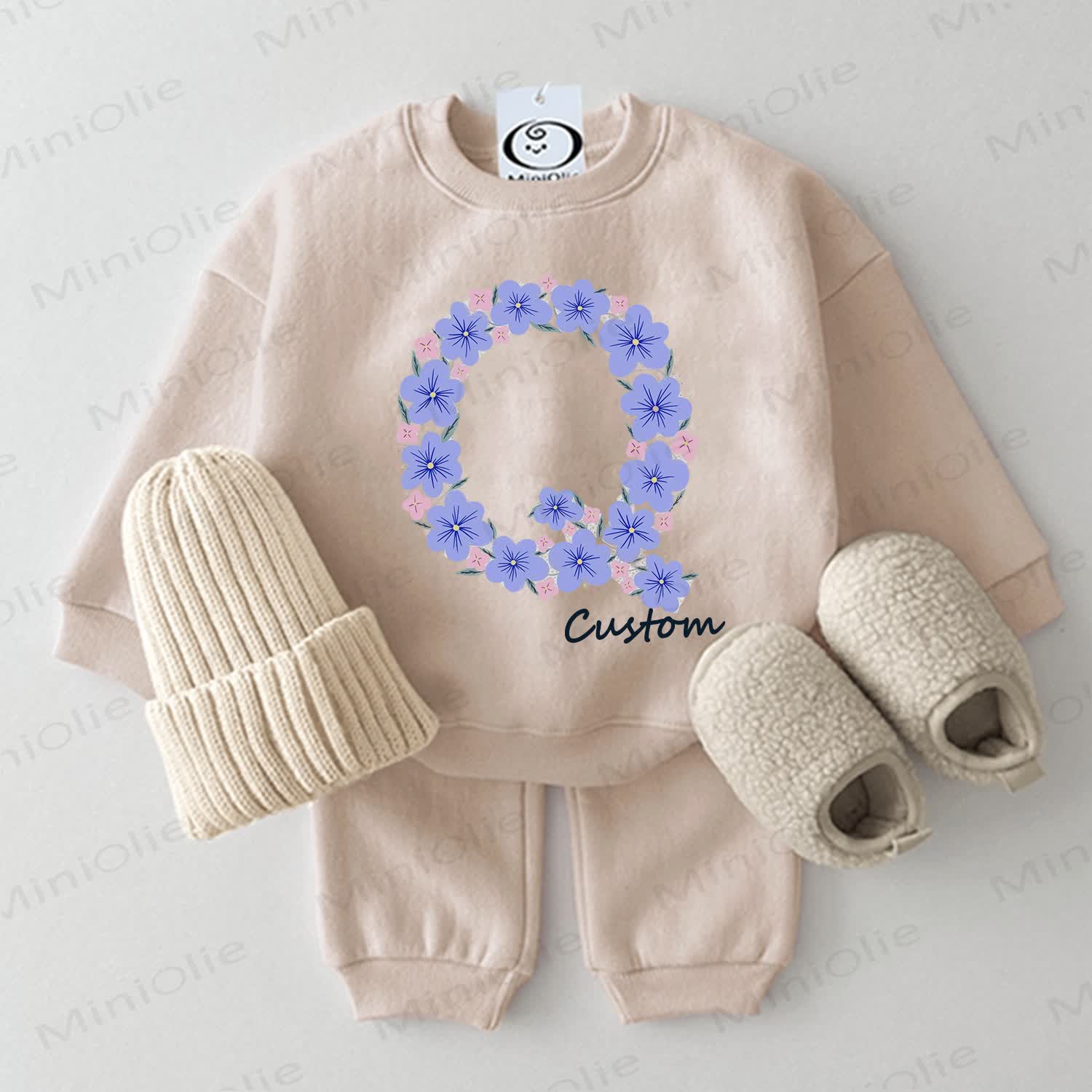 Baby 2-piece Beige Floral Print Sweatshirt Pants Set - Cream - 2-3T - image 1