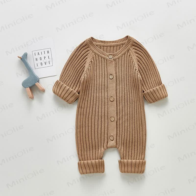 Baby Unisex Solid Color Knitted Romper - Beige - 2-3T - image 4