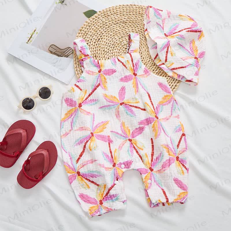 Baby Palm Tree Print White Jumpsuit with Hat - image 4