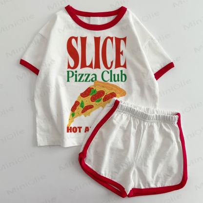 SLICE PIZZA CLUB HOT AND FRESH Baby T-shirt and Shorts 2-Piece Set - White&Red - 3-5T - image 1