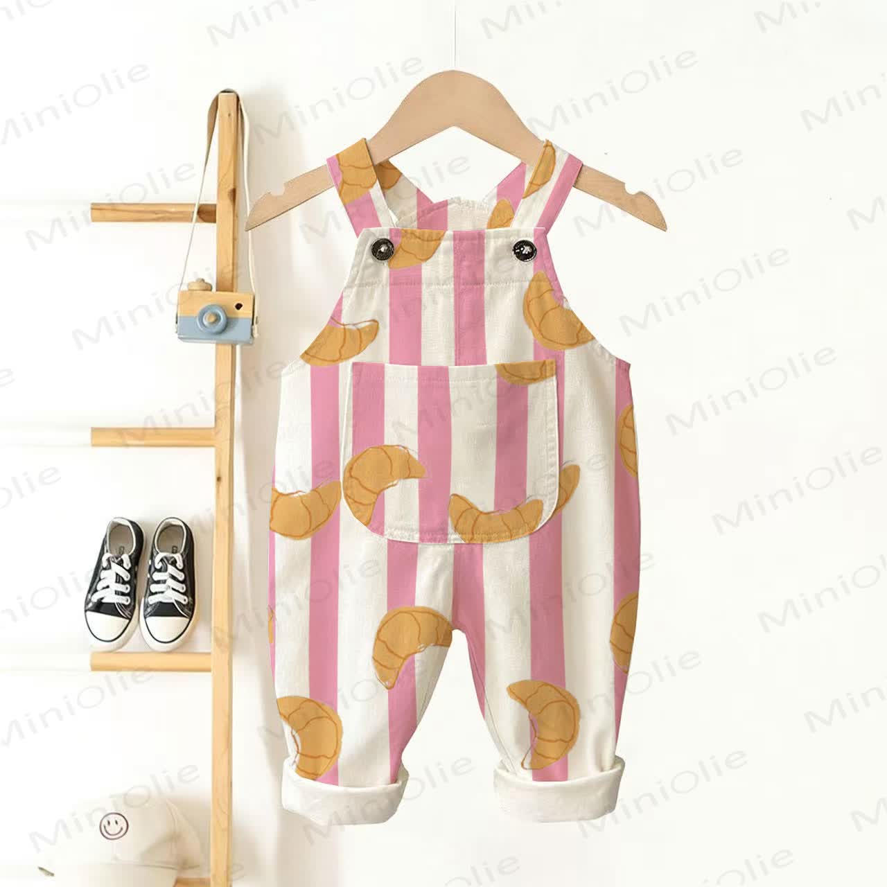 Baby Toddler Croissant Print Stripe Overalls - White - 3-5T - image 1