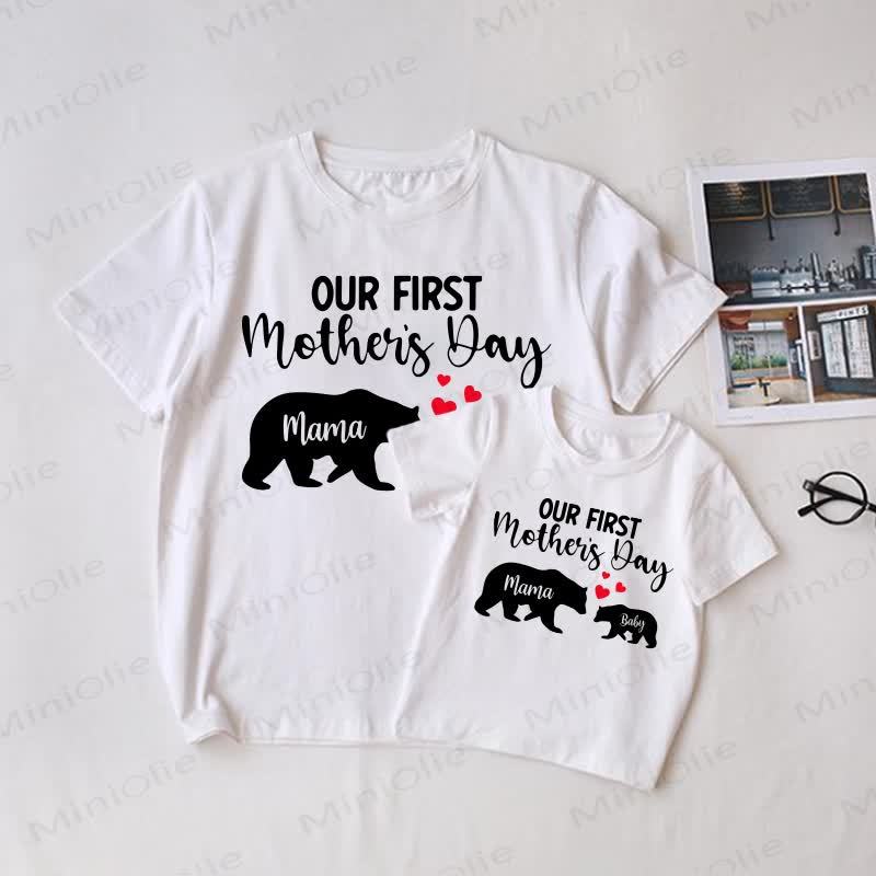 OUR FIRST MOTHER'S DAY Family MAMA&BABY Elephant Matching T-Shirt - White - Adult T-Shirt: XL - image 1
