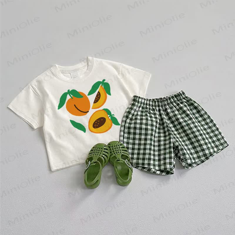 Baby Peach Tee and Plaid Shorts 2-Piece Set - White&Green - 3-5T - image 1