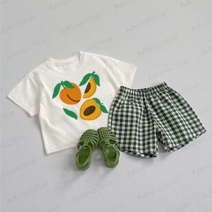 Baby Peach Tee and Plaid Shorts 2-Piece Set - White&Green - 3-5T - image 1