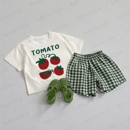 TOMATO Baby Tee and Plaid Shorts 2-Piece Set - White&Green - 3-5T - image 1
