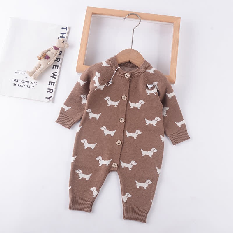 Baby Cute Dog Print Knit Romper