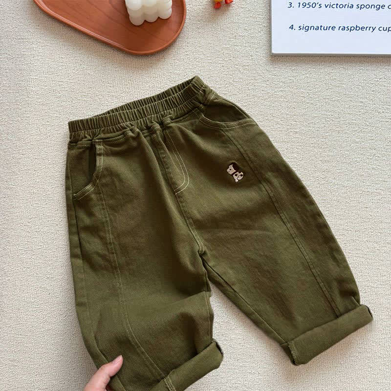 Toddler Boys Cotton Dog Embroidery Pants - Green - 4-5T - image 2