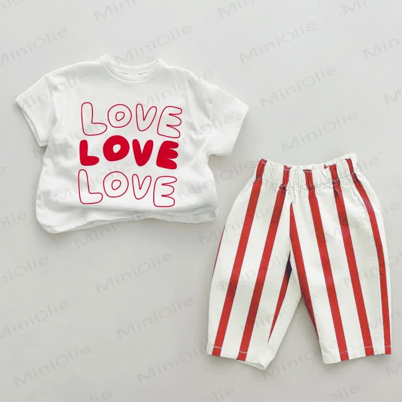 LOVE Baby Slogan Red Vertical Striped 2-piece Set - White&Red - 2-3T - image 1