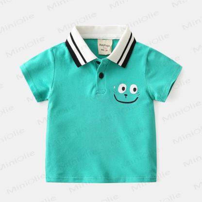 Kid Boy Smile Face Polo Shirt - Mint Green - 8Y - image 6