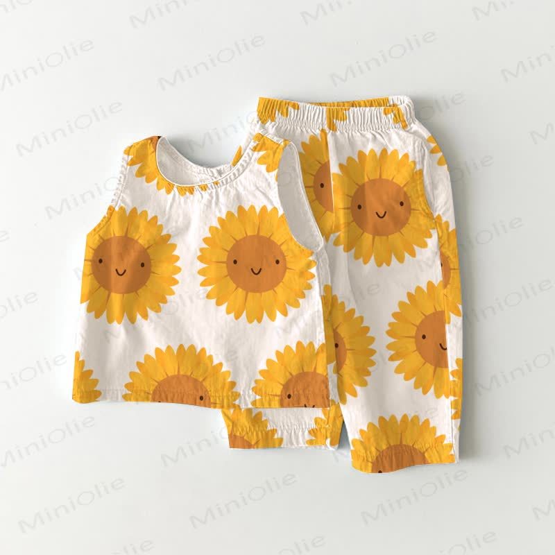 Baby Toddler Smiling Sunflower Sleeveless 2-piece Set - White - 3-4T - image 1