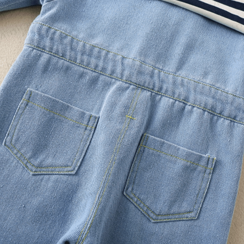 Baby Blue Denim Romper with Striped Shawl - image 6