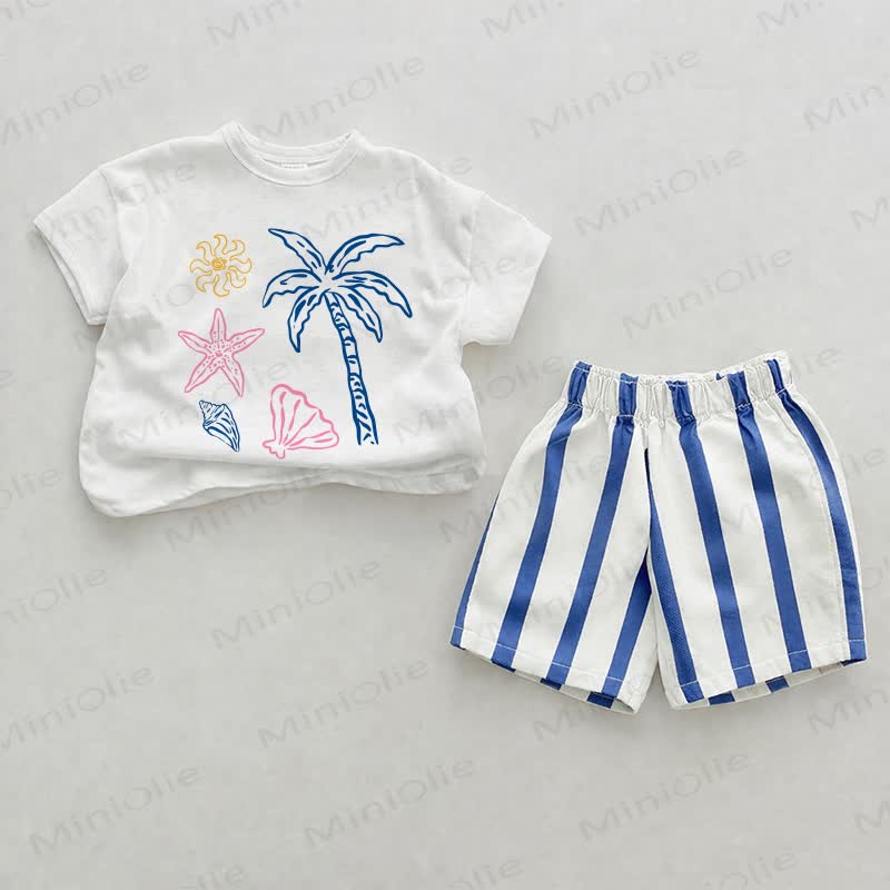 Baby Coconut Tree Blue Vertical Striped 2-piece Shorts Set - White&Blue - 2-3T - image 1