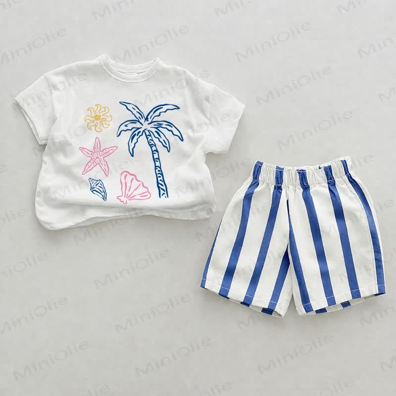 Baby Coconut Tree Blue Vertical Striped 2-piece Shorts Set - White&Blue - 2-3T - image 1