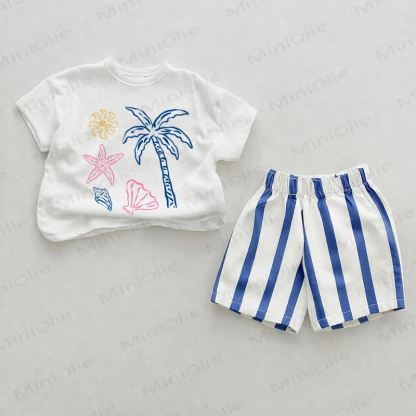 Baby Coconut Tree Blue Vertical Striped 2-piece Shorts Set - White&Blue - 2-3T - image 1