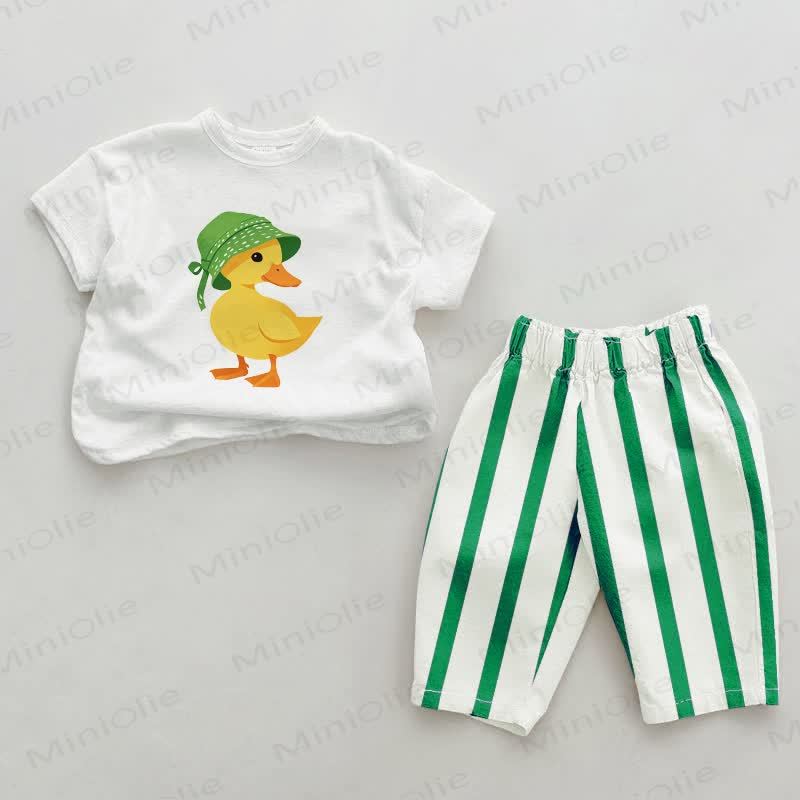 Baby Duck Green Vertical Striped 2-piece Set - White&Green - 2-3T - image 1