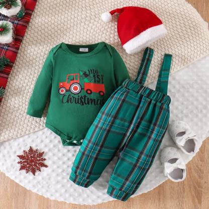 MY 1ST CHRISTMAS Baby Plaid 2-Piece Set with Hat - Green - 12-18M - image 3