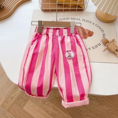 Toddler Vertical Striped Flower Tiger Pants - Pink - 8Y - image 3