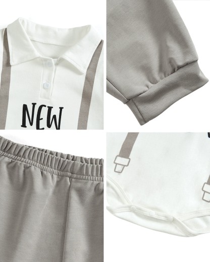 Toddler Baby I'm New Here Crew Long Sleeve Snap Closure Romper Top Jogger Pants Set - image 3