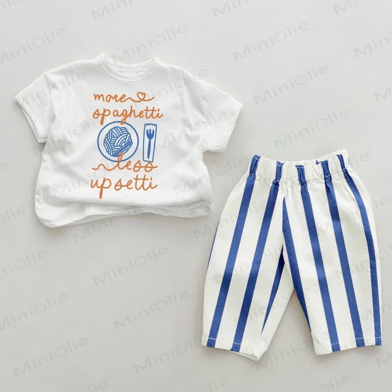 MORE SPAGETTI LESS UPSETTI Baby Blue Vertical Striped Pants 2-piece Set - White&Blue - 2-3T - image 1