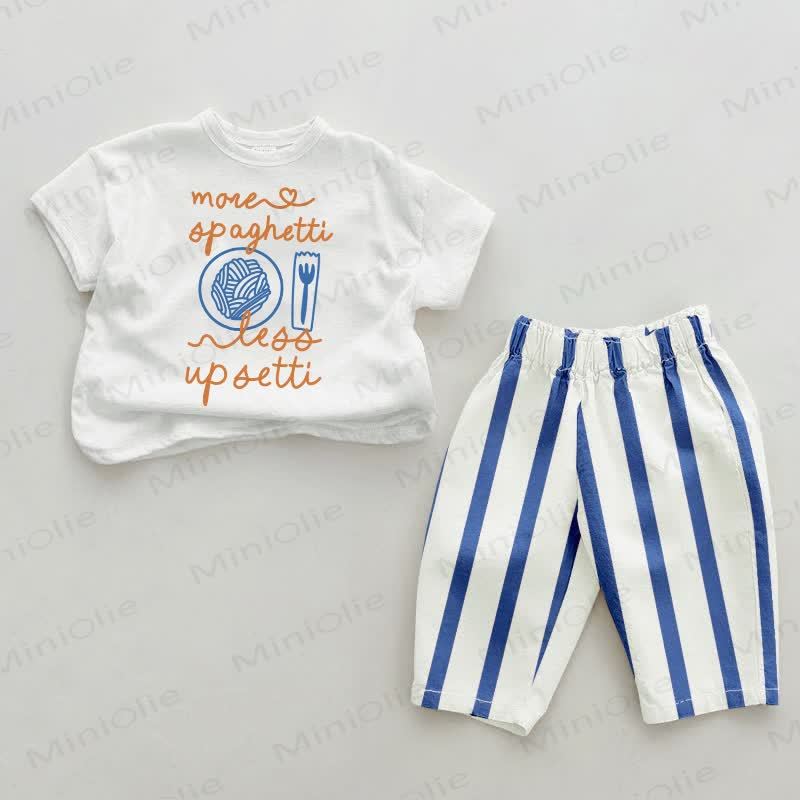 MORE SPAGETTI LESS UPSETTI Baby Blue Vertical Striped Pants 2-piece Set - White&Blue - 2-3T - image 1