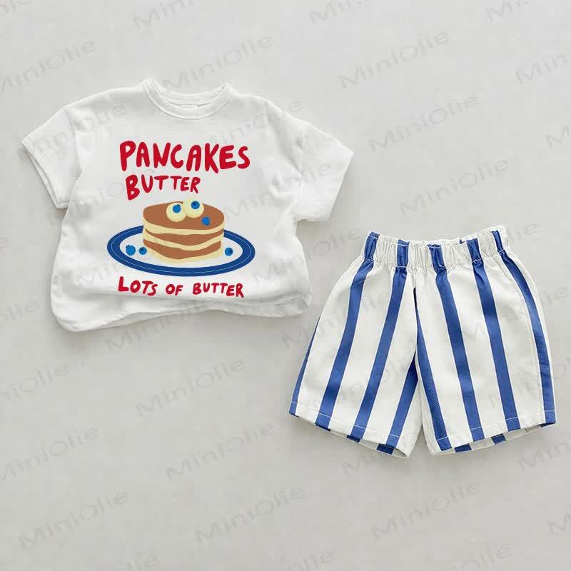 PANCAKES BUTTER LOTS OF BUTTER Baby Blue Vertical Striped 2-piece Shorts Set - White&Blue - 2-3T - image 1
