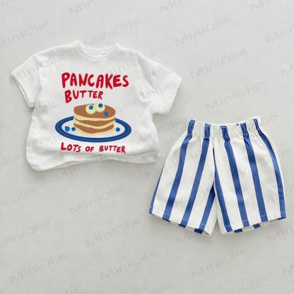 PANCAKES BUTTER LOTS OF BUTTER Baby Blue Vertical Striped 2-piece Shorts Set - White&Blue - 2-3T - image 1