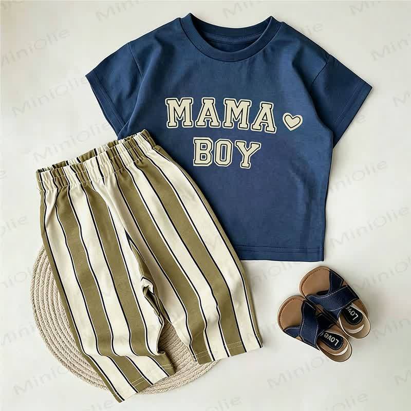 MAMA BOY Baby Navy T-shirt and Striped Shorts 2-Piece Set - Navy - 2-3T - image 1